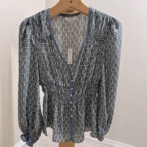 Max Stdio BOHO L, balloon sleeve blouse brand new blue *NWT* 100% polyester